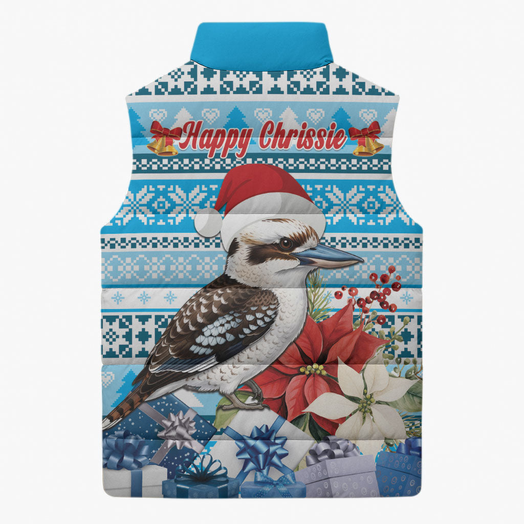 Australia Christmas In July Sleeveless Puffer Jacket Kookaburra Santa Blue Color