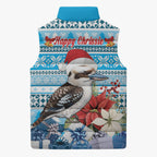 Australia Christmas In July Sleeveless Puffer Jacket Kookaburra Santa Blue Color