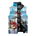 Australia Christmas In July Sleeveless Puffer Jacket Kookaburra Santa Blue Color