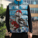 Australia Christmas In July Sleeveless Puffer Jacket Kookaburra Santa Blue Color