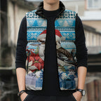Australia Christmas In July Sleeveless Puffer Jacket Kookaburra Santa Blue Color