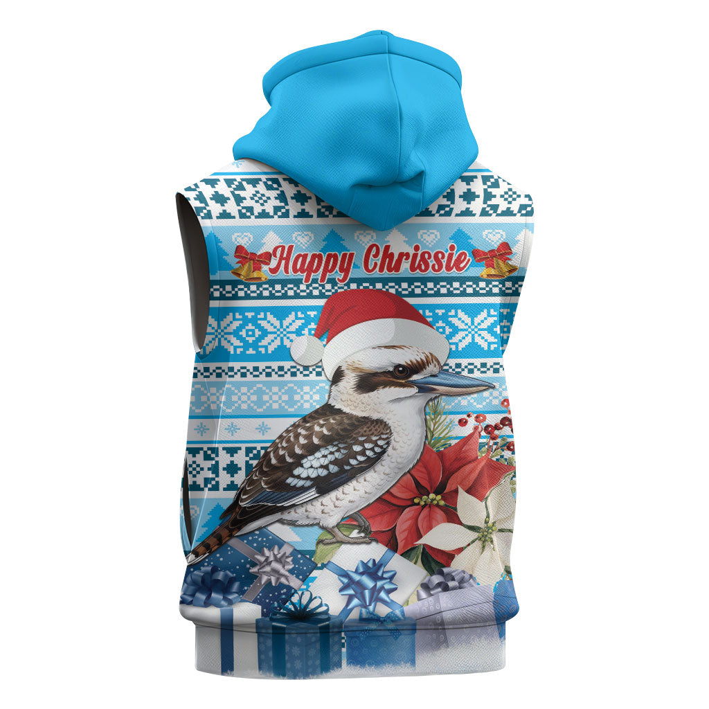 Australia Christmas In July Sleeveless Zip Hoodie Kookaburra Santa Blue Color