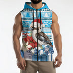 Australia Christmas In July Sleeveless Zip Hoodie Kookaburra Santa Blue Color