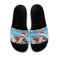 Australia Christmas In July Slide Sandals Kookaburra Santa Blue Color