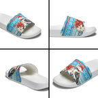 Australia Christmas In July Slide Sandals Kookaburra Santa Blue Color