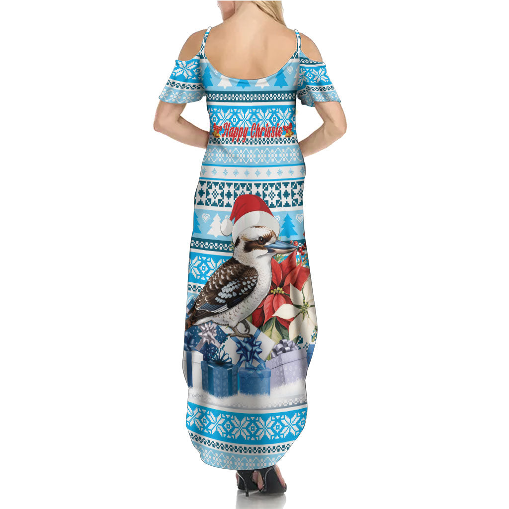 Australia Christmas In July Summer Maxi Dress Kookaburra Santa Blue Color