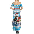 Australia Christmas In July Summer Maxi Dress Kookaburra Santa Blue Color