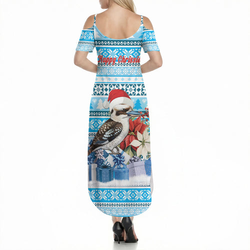Australia Christmas In July Summer Maxi Dress Kookaburra Santa Blue Color