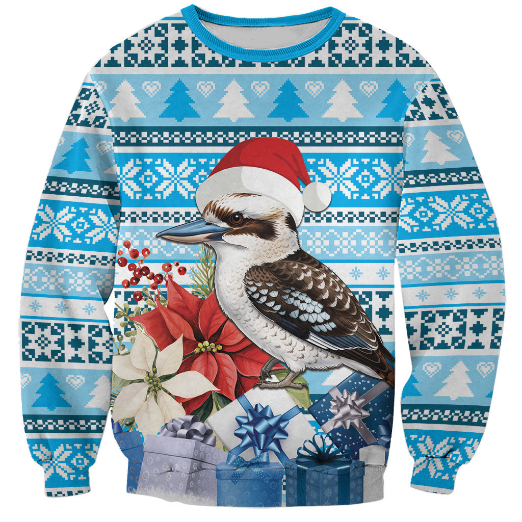 Australia Christmas In July Sweatshirt Kookaburra Santa Blue Color