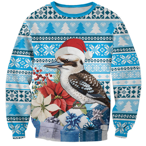 Australia Christmas In July Sweatshirt Kookaburra Santa Blue Color