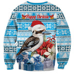 Australia Christmas In July Sweatshirt Kookaburra Santa Blue Color