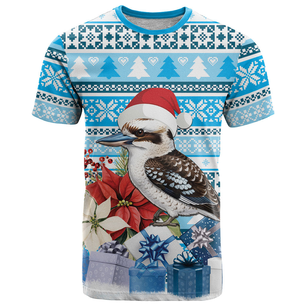 Australia Christmas In July T Shirt Kookaburra Santa Blue Color