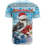Australia Christmas In July T Shirt Kookaburra Santa Blue Color