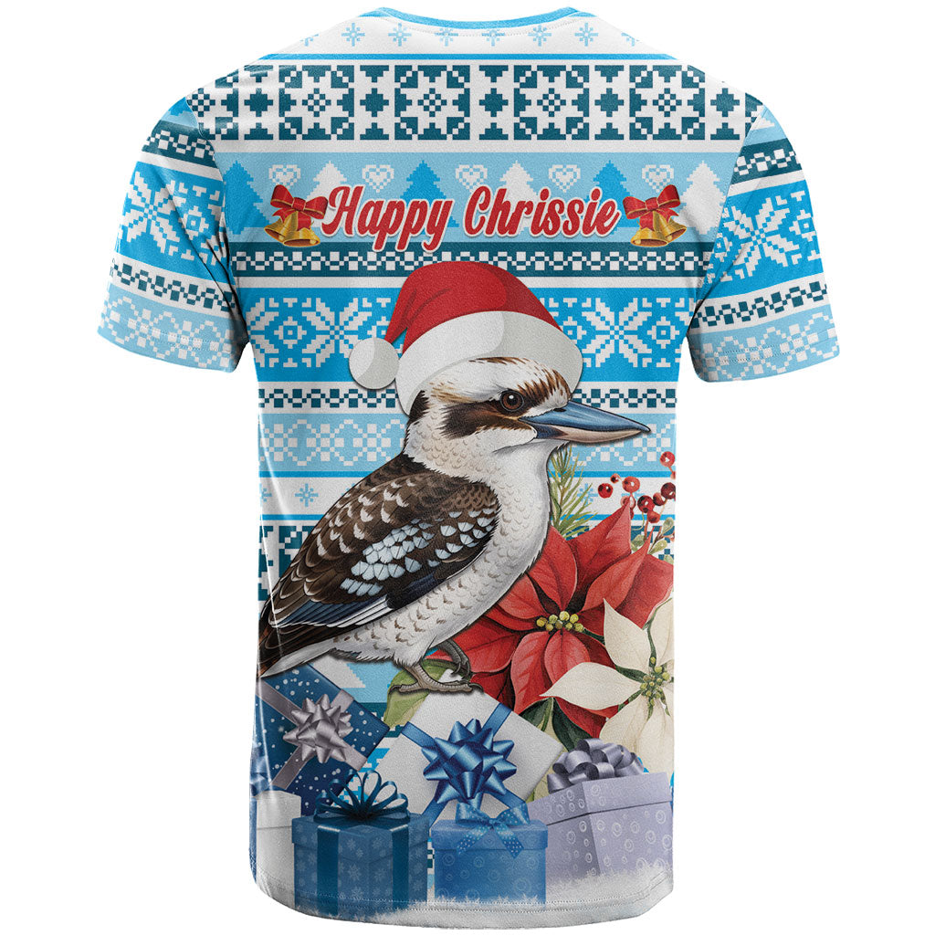 Australia Christmas In July T Shirt Kookaburra Santa Blue Color