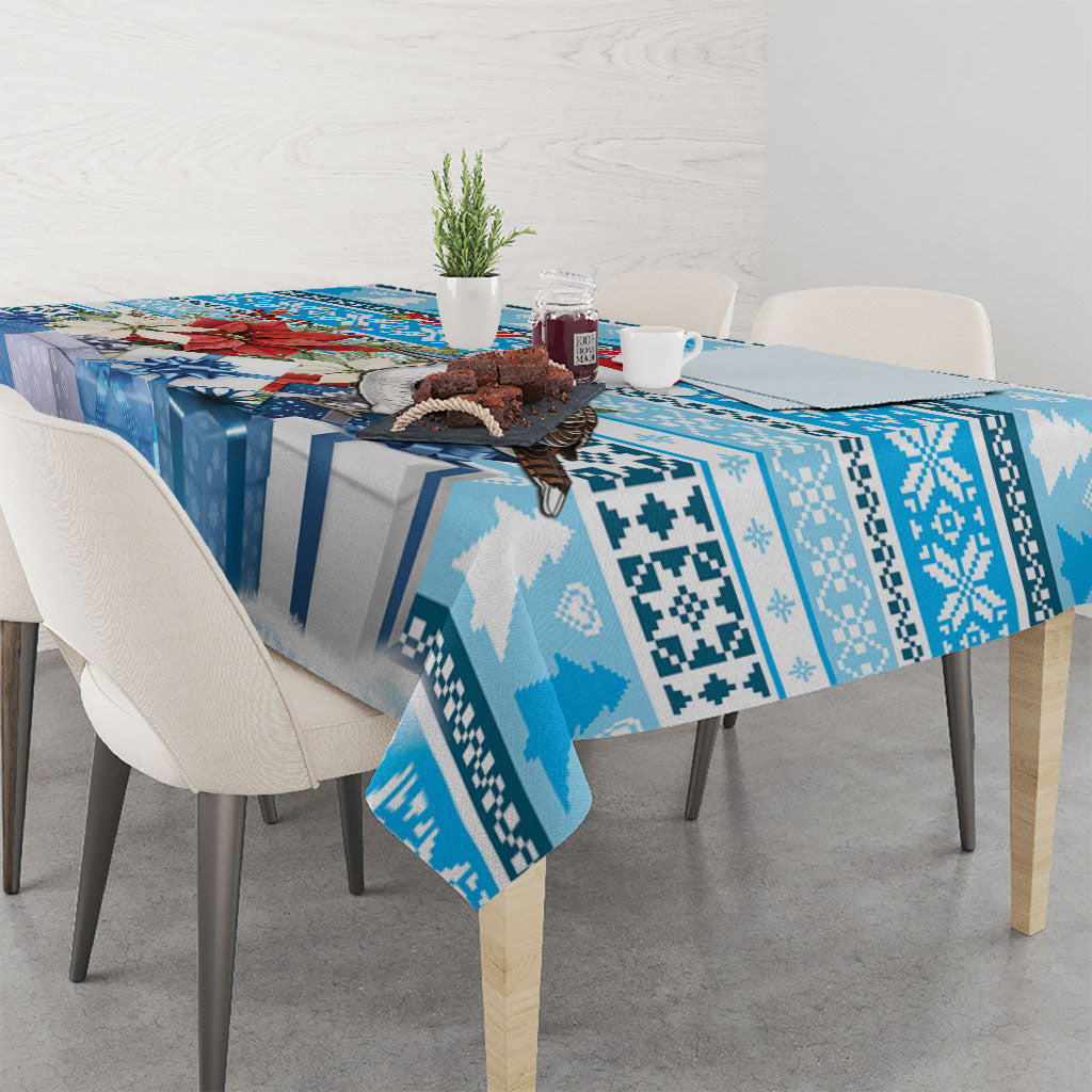 Australia Christmas In July Tablecloth Kookaburra Santa Blue Color