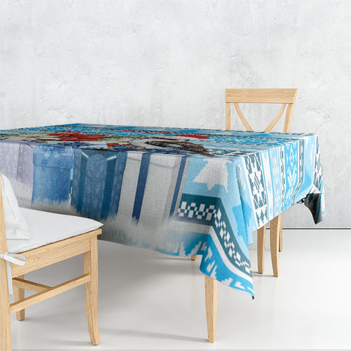 Australia Christmas In July Tablecloth Kookaburra Santa Blue Color