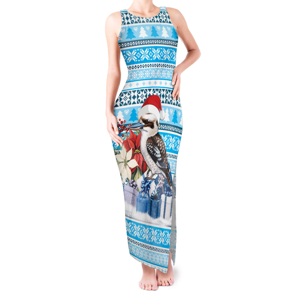 Australia Christmas In July Tank Maxi Dress Kookaburra Santa Blue Color