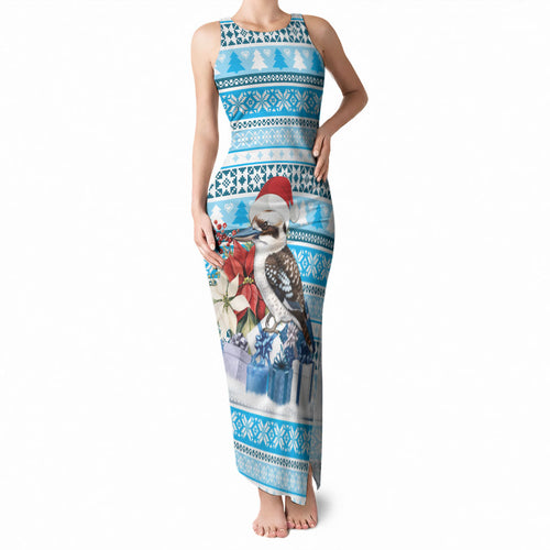 Australia Christmas In July Tank Maxi Dress Kookaburra Santa Blue Color