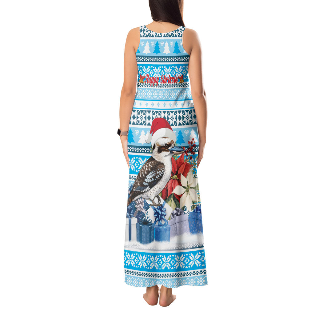 Australia Christmas In July Tank Maxi Dress Kookaburra Santa Blue Color