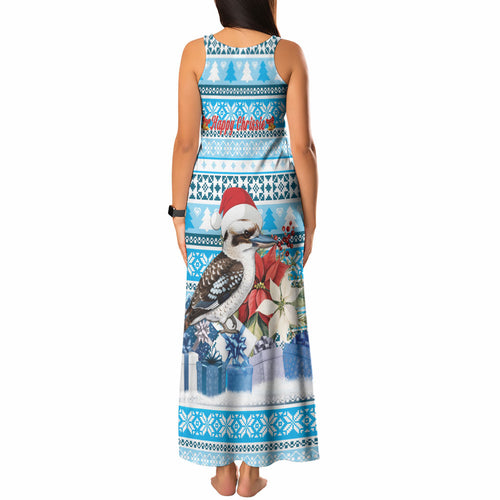 Australia Christmas In July Tank Maxi Dress Kookaburra Santa Blue Color