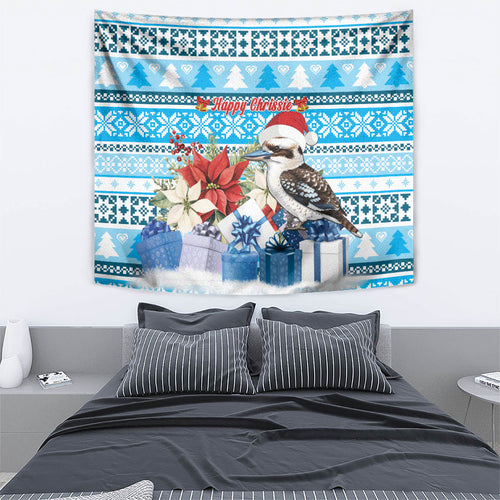 Australia Christmas In July Tapestry Kookaburra Santa Blue Color