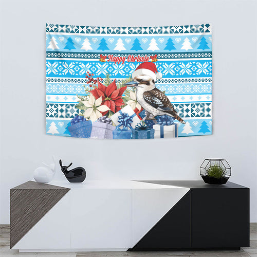 Australia Christmas In July Tapestry Kookaburra Santa Blue Color