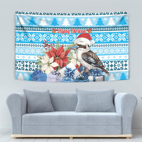 Australia Christmas In July Tapestry Kookaburra Santa Blue Color