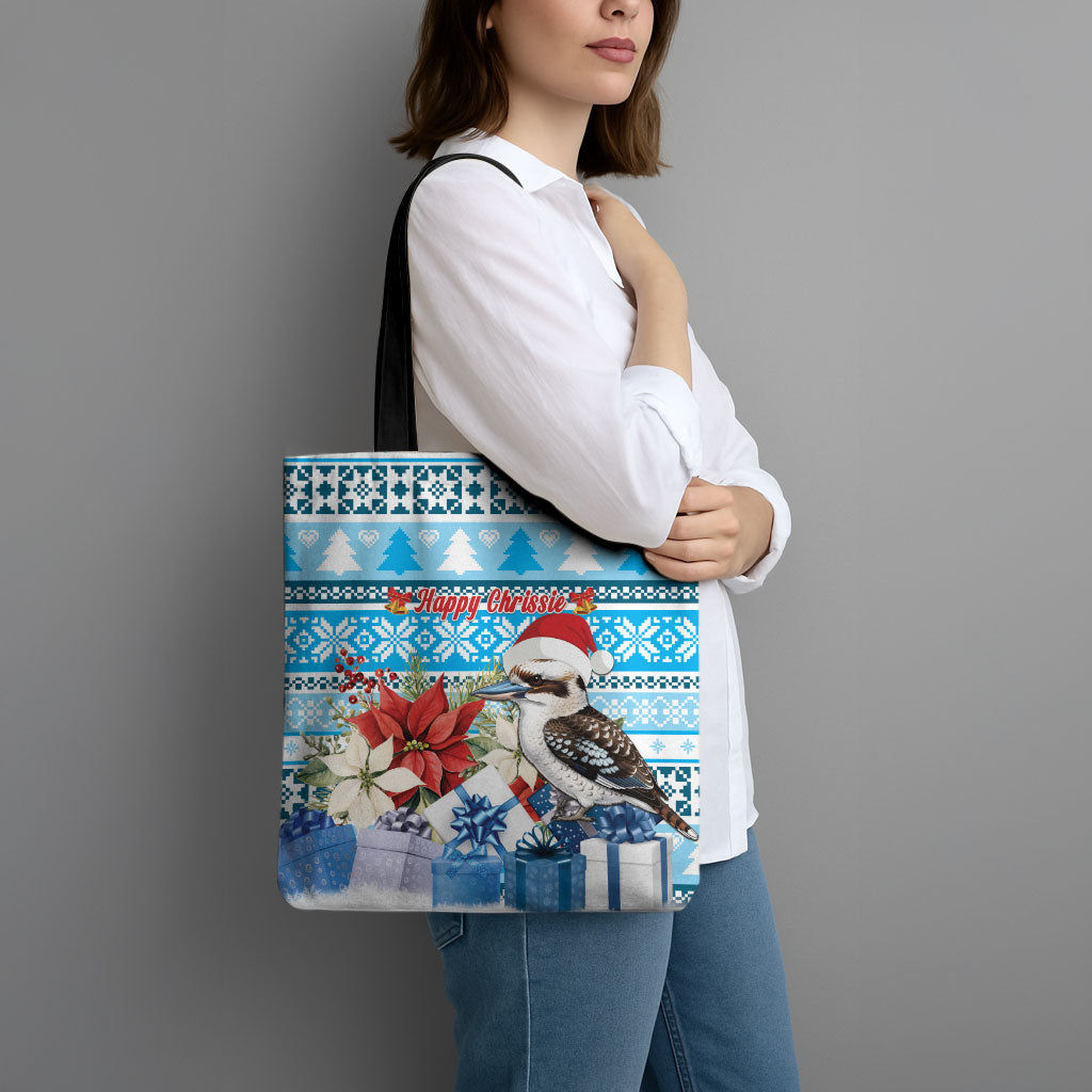 Australia Christmas In July Tote Bag Kookaburra Santa Blue Color
