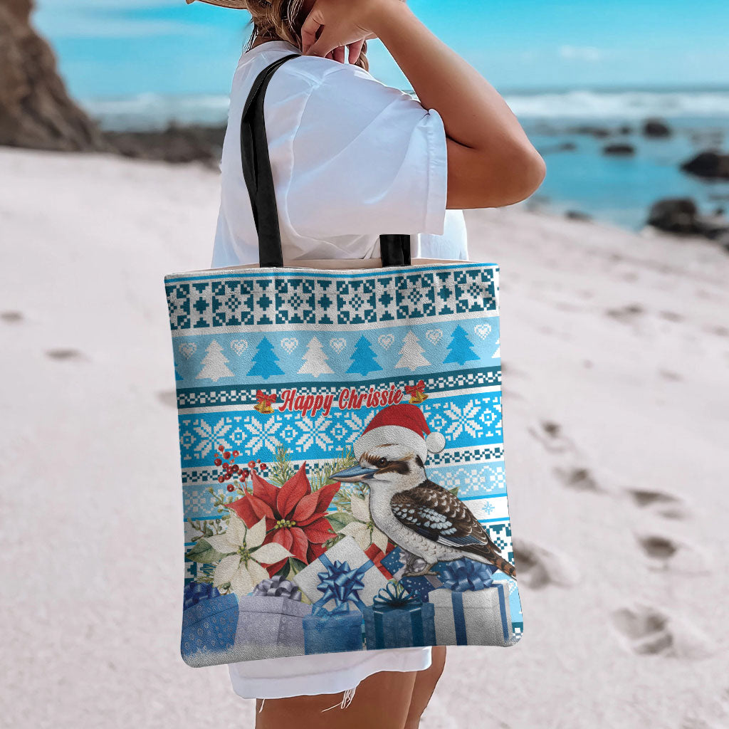 Australia Christmas In July Tote Bag Kookaburra Santa Blue Color