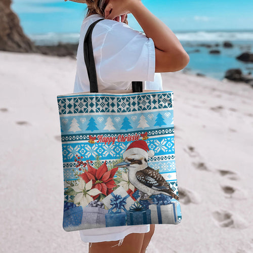 Australia Christmas In July Tote Bag Kookaburra Santa Blue Color
