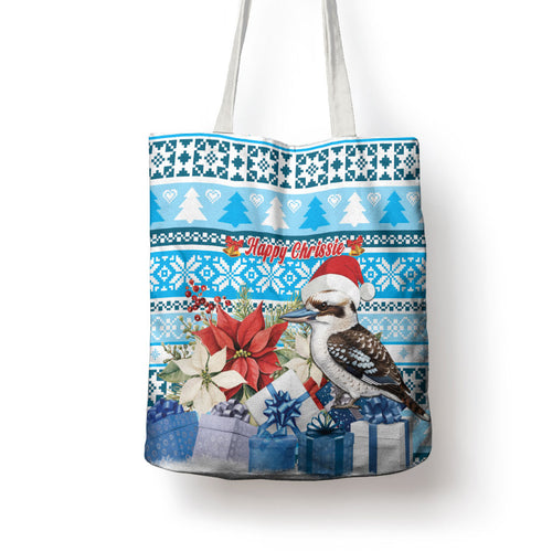 Australia Christmas In July Tote Bag Kookaburra Santa Blue Color