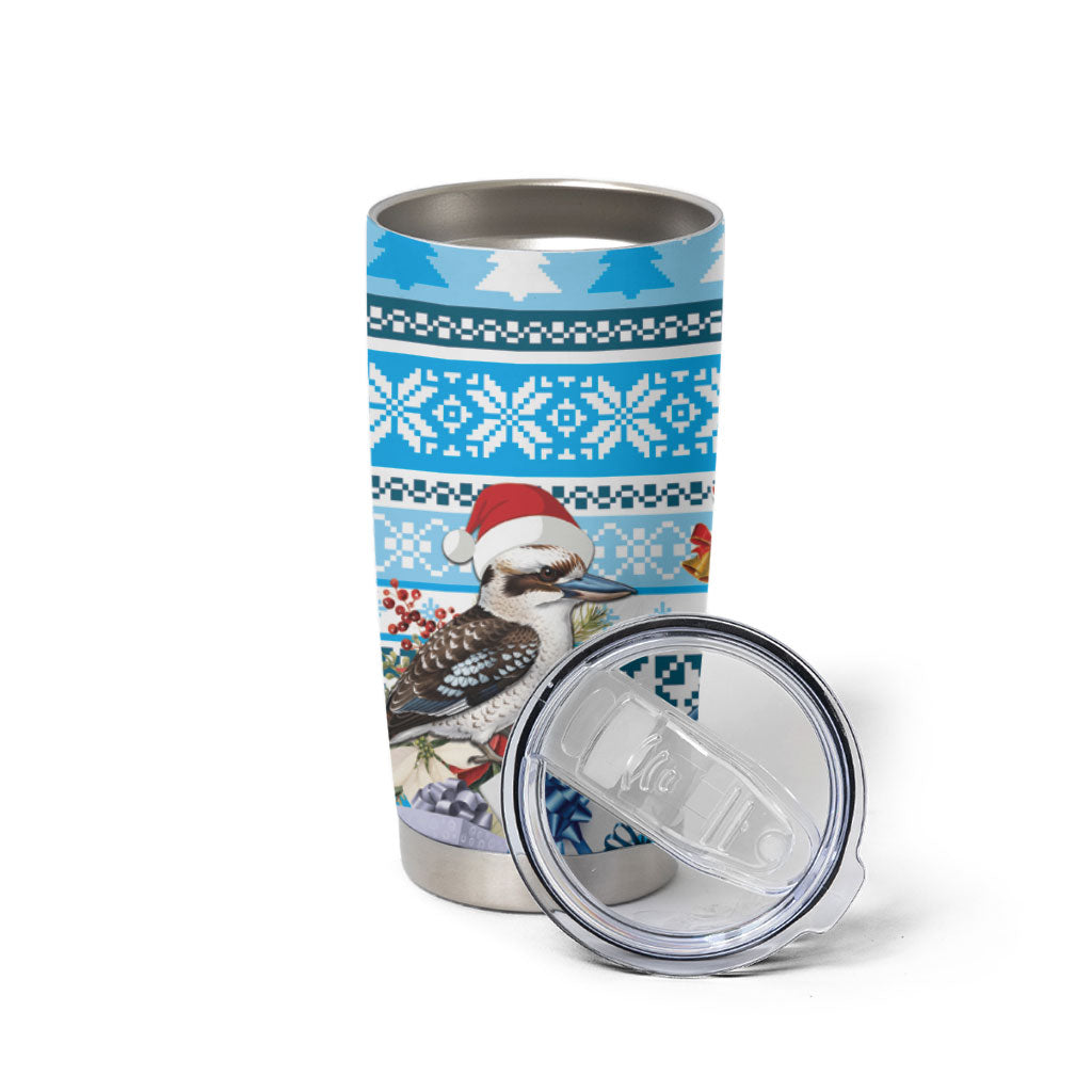 Australia Christmas In July Tumbler Cup Kookaburra Santa Blue Color