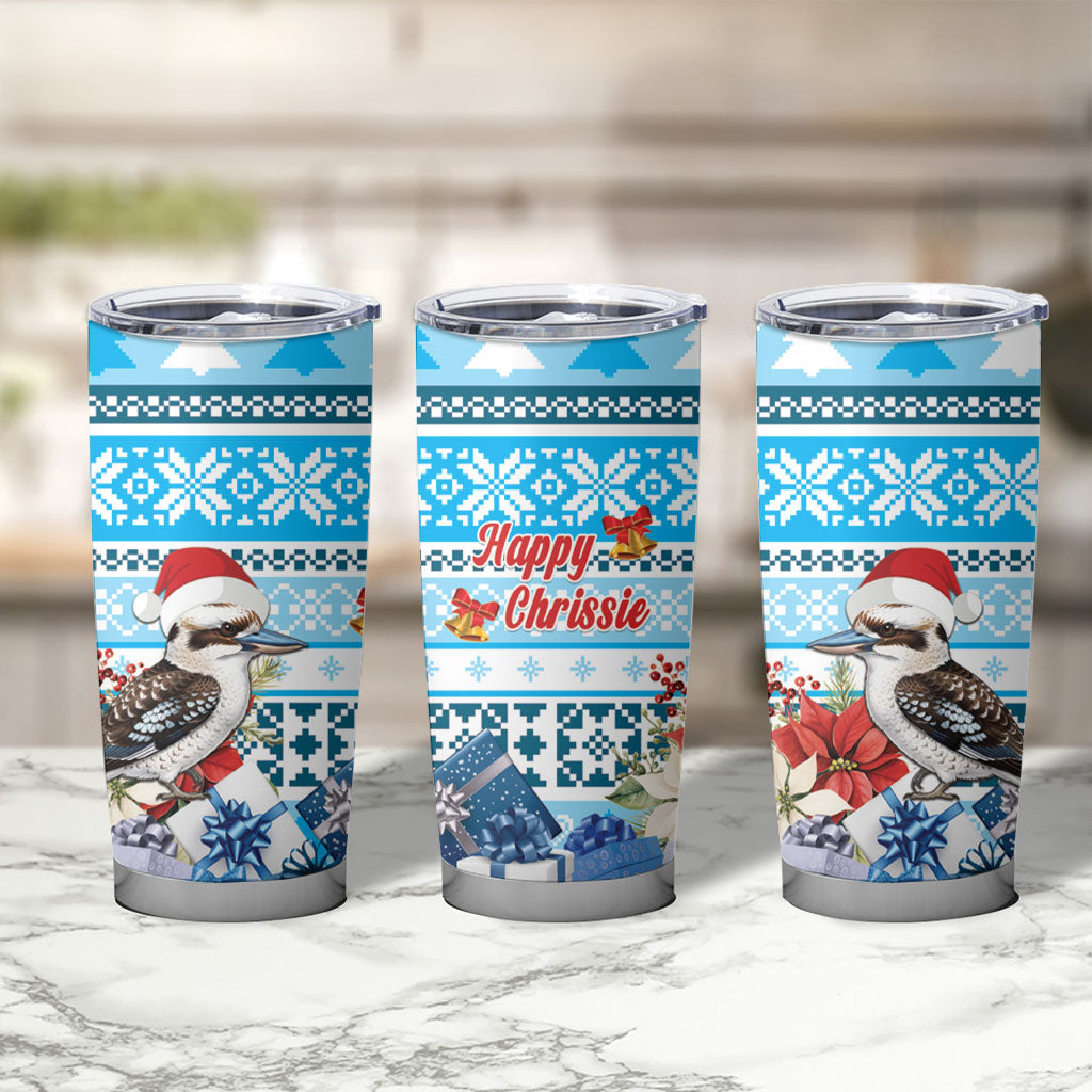 Australia Christmas In July Tumbler Cup Kookaburra Santa Blue Color