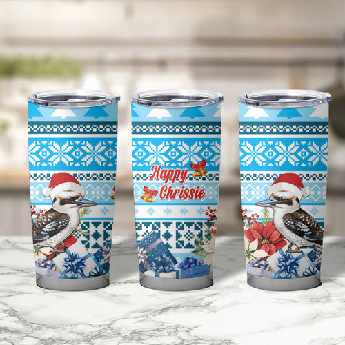 Australia Christmas In July Tumbler Cup Kookaburra Santa Blue Color