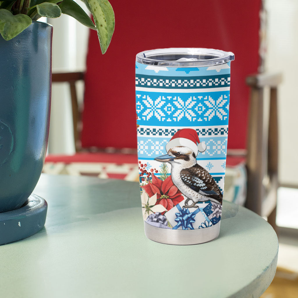 Australia Christmas In July Tumbler Cup Kookaburra Santa Blue Color