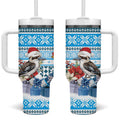 Australia Christmas In July Tumbler With Handle Kookaburra Santa Blue Color