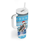 Australia Christmas In July Tumbler With Handle Kookaburra Santa Blue Color