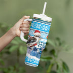 Australia Christmas In July Tumbler With Handle Kookaburra Santa Blue Color