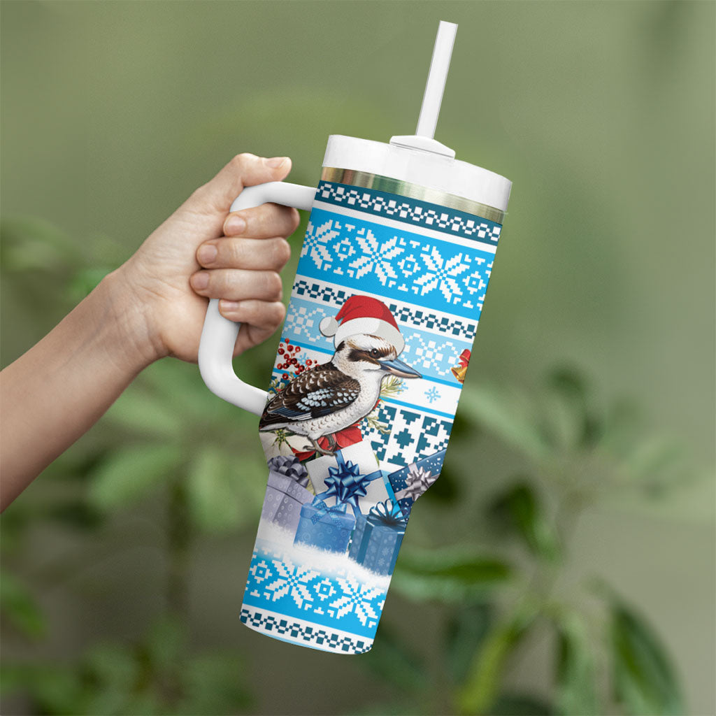 Australia Christmas In July Tumbler With Handle Kookaburra Santa Blue Color