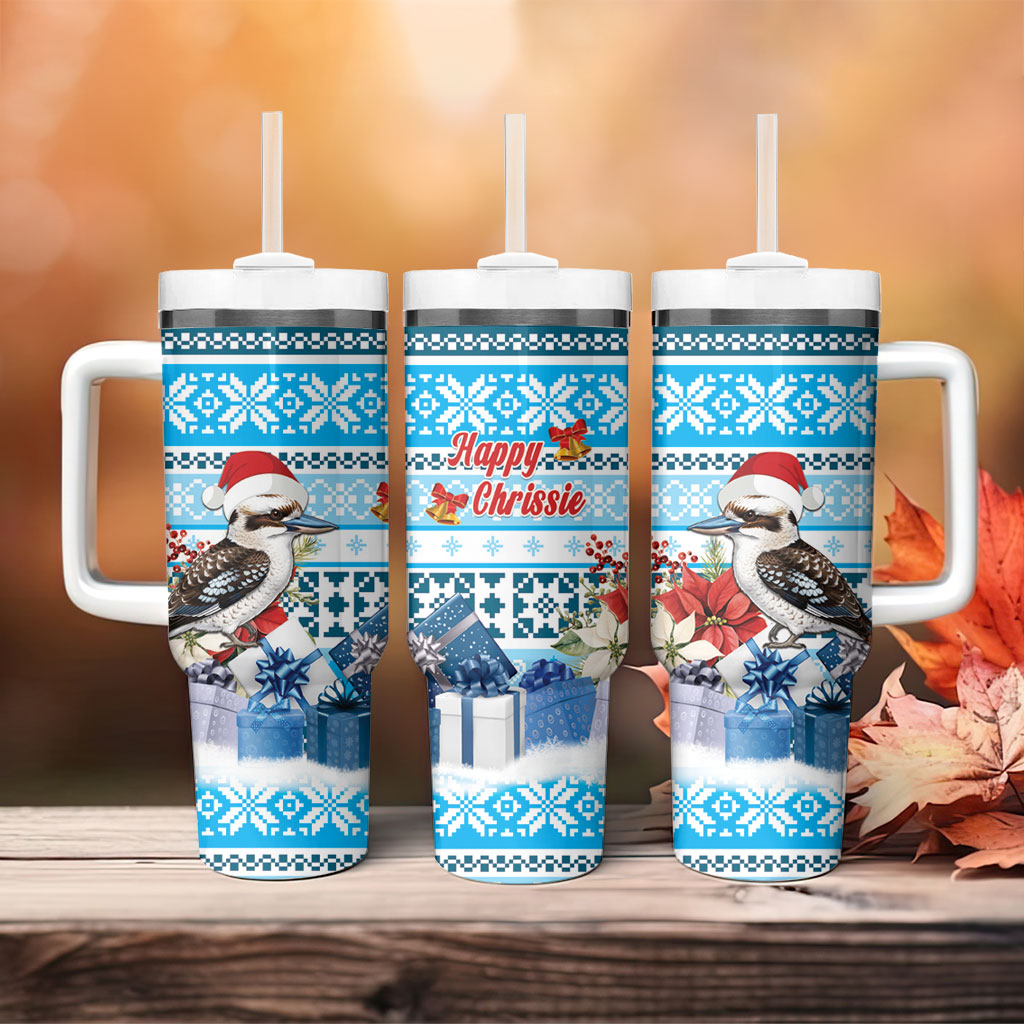 Australia Christmas In July Tumbler With Handle Kookaburra Santa Blue Color