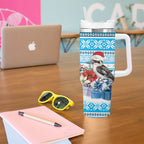 Australia Christmas In July Tumbler With Handle Kookaburra Santa Blue Color