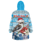 Australia Christmas In July Wearable Blanket Hoodie Kookaburra Santa Blue Color