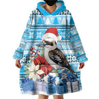 Australia Christmas In July Wearable Blanket Hoodie Kookaburra Santa Blue Color