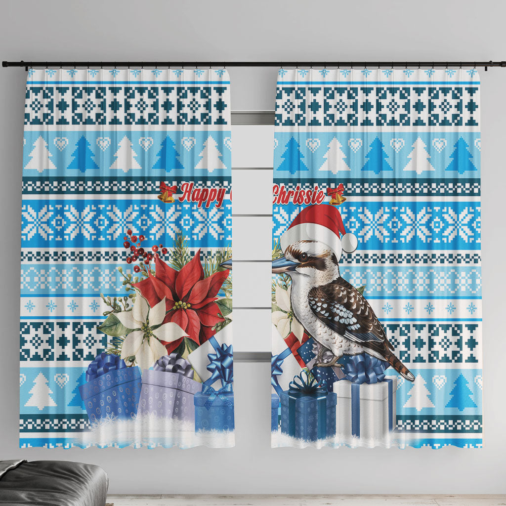 Australia Christmas In July Window Curtain Kookaburra Santa Blue Color