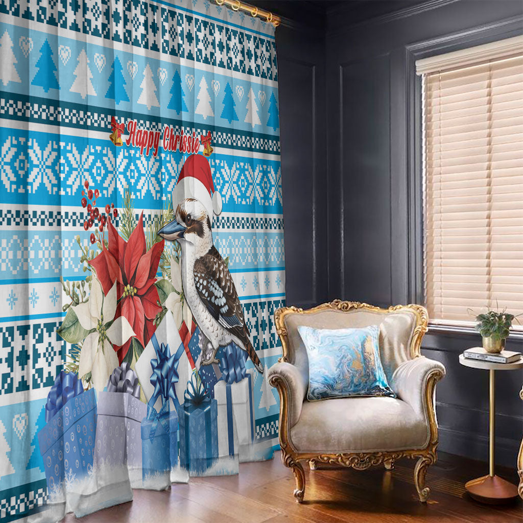 Australia Christmas In July Window Curtain Kookaburra Santa Blue Color