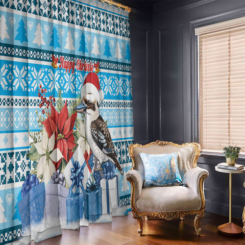 Australia Christmas In July Window Curtain Kookaburra Santa Blue Color