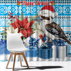 Australia Christmas In July Window Curtain Kookaburra Santa Blue Color