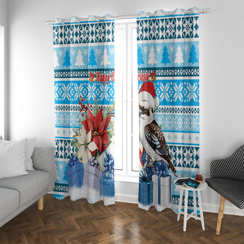 Australia Christmas In July Window Curtain Kookaburra Santa Blue Color