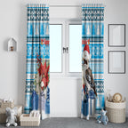 Australia Christmas In July Window Curtain Kookaburra Santa Blue Color