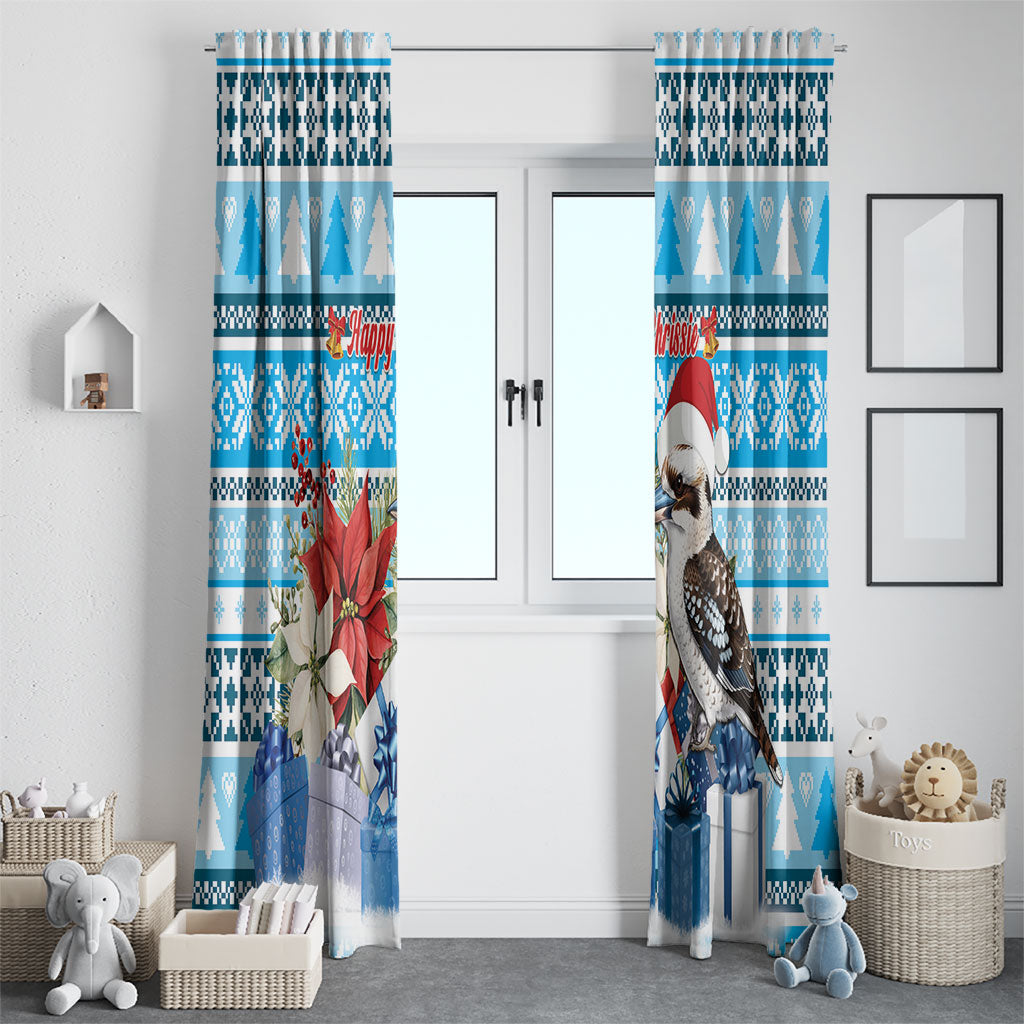Australia Christmas In July Window Curtain Kookaburra Santa Blue Color
